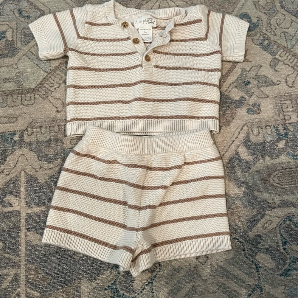 Carter's Cream and Brown Striped Kids Matching Set